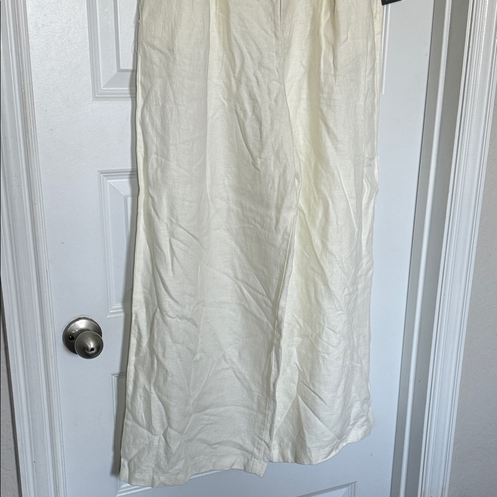 NWT H by Halston Cream Wide Leg Linen Pants - Picture 2 of 9